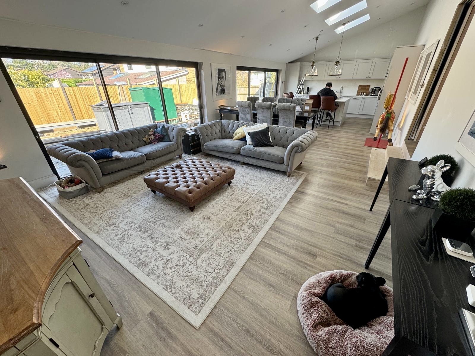 Completed living room renovation with open-plan layout